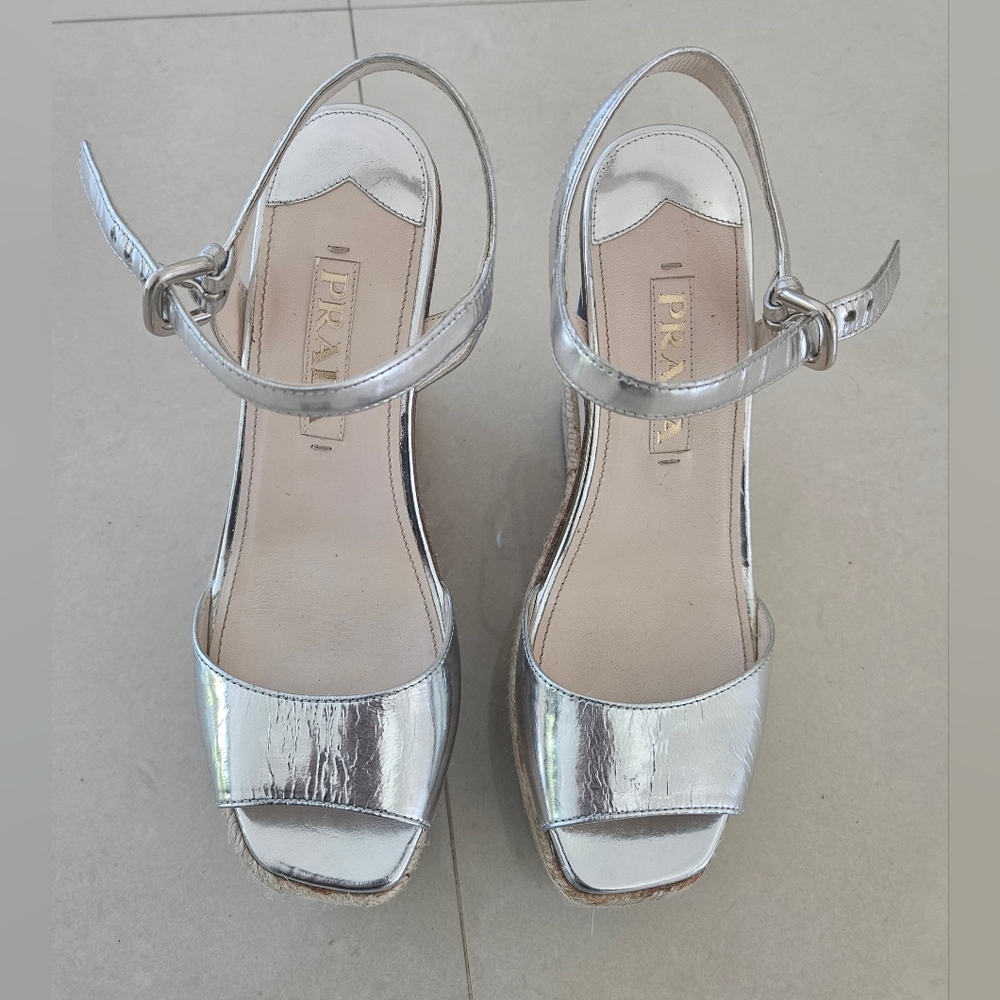 Prada Women's Silver Wedge Sandals